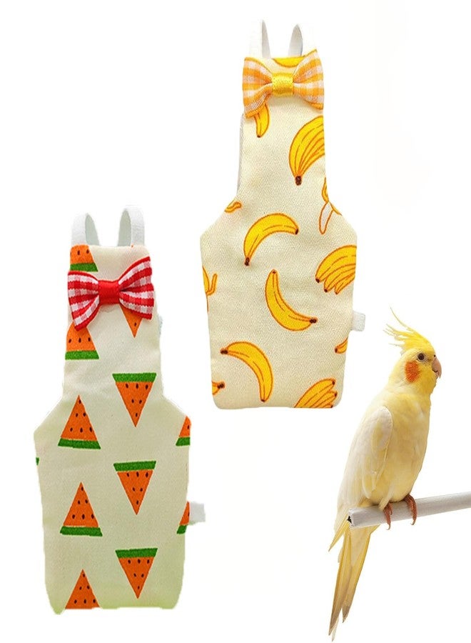 سكويشي طقم حفاضات للطيور مكون من قطعتين للببغاء، طقم حفاضات للببغاء بنقوش الموز والكرز، قماش ناعم للطيور المنزلية، تصميم خفيف الوزن للسفر والنظافة المنزلية (أصفر وأحمر، مقاس كبير، قطعتان) - Image 1